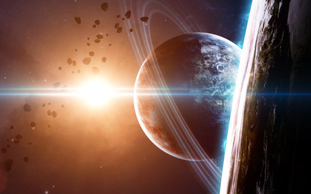 Universe scene with planets, stars and galaxies in outer space showing the beauty of space...