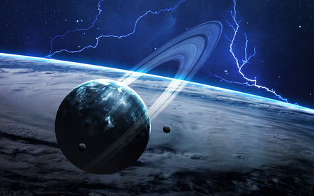 Universe scene with planets, stars and galaxies in outer space showing the beauty of space...