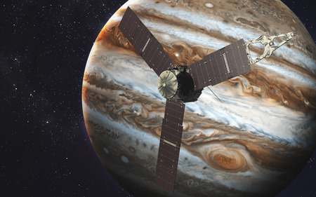Juno spacecraft and Jupiter.の写真素材