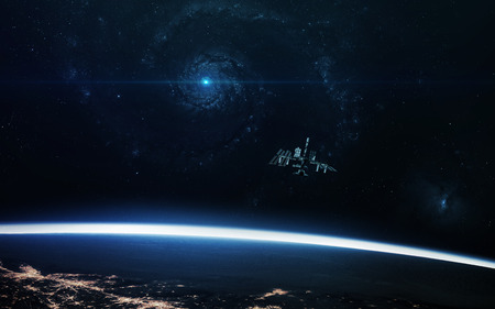 Abstract scientific background - planets in space, nebula and stars.の写真素材