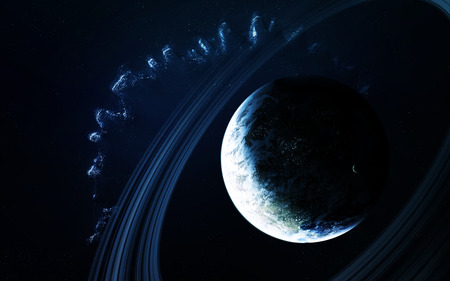 Abstract scientific background - planets in space, nebula and stars.の写真素材