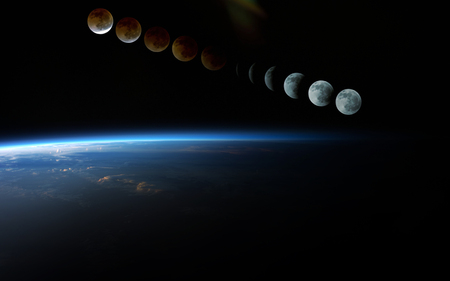 Earth, moon and star.