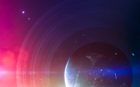 Deep space art. Nebulaes, planets galaxies and stars in beautiful composition. Awesome for wallpaper and print.の写真素材
