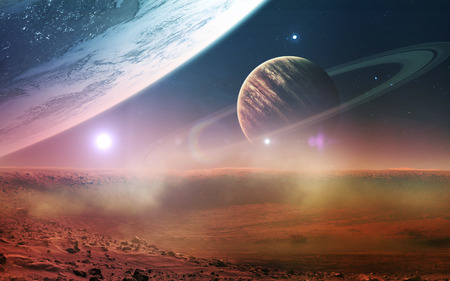 Abstract scientific background - planets in space, nebula and stars. Elements of this image...