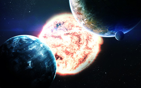 Abstract scientific background - planets in space, nebula and stars. Elements of this image...