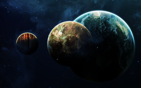 Deep space art. Nebulas, planets galaxies and stars in beautiful composition. Awesome for wallpaper and print.の写真素材