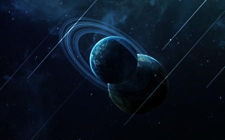 Deep space art. Nebulas, planets galaxies and stars in beautiful composition. Awesome for wallpaper and print.の写真素材