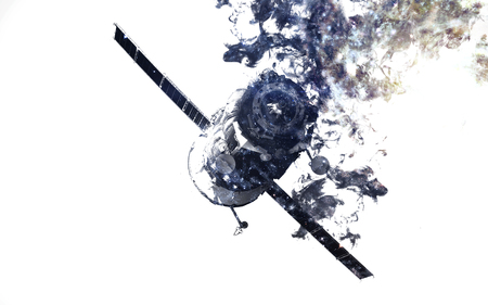 Modern space art. Dust of universe, smoke, isolated on clear white background.の写真素材