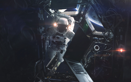 Astronaut. Abstract space wallpaper. Universe filled with stars, nebulas, galaxies and planets. Elements of this image furnished by NASAの写真素材