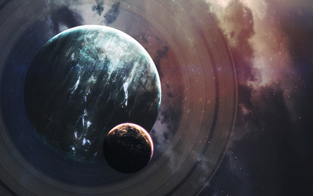 Endless universe, science fiction image, dark deep space with giant planets, hot stars, starfields. Incredibly beautyful cosmic landscape . Elements of this image furnished by NASAの写真素材