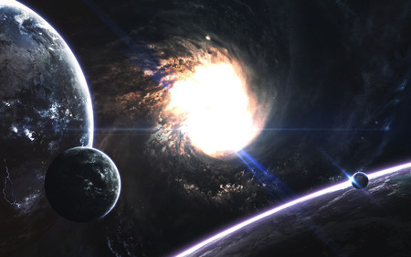 Deep space landscape with realistic planets. Elements of this image furnished by NASA