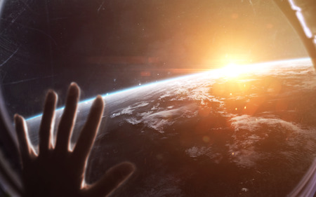 View of Earth planet from spaceship or space station.の写真素材