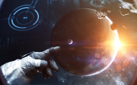 Brave astronaut at the spacewalk. People in space. Elements of this image furnished by NASAの写真素材