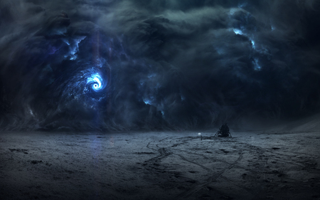 Moon storm, beautiful science fiction wallpaper with endless deep space.の写真素材