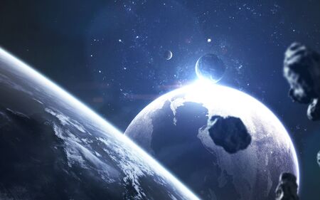 Planets in deep space, supernova science fiction wallpaper, birth of star.