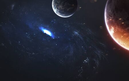 Deep space planets, awesome science fiction wallpaper, cosmic landscape.