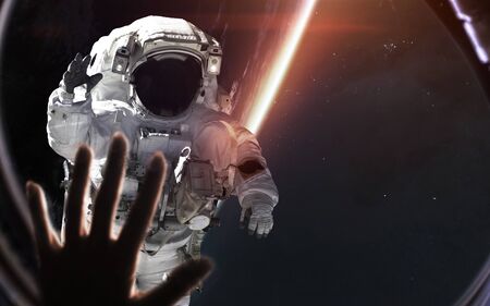 Astronaut at spacewalk. Science fiction art.の写真素材