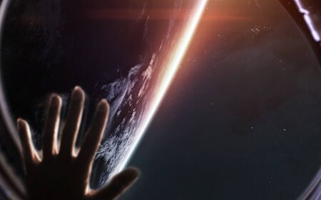 Earth planet from the spaceship porthole. Science fiction art.の写真素材