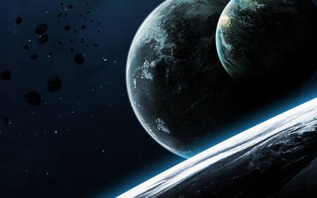 Universe scene with planets, stars