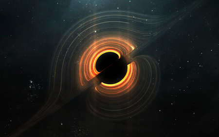 Black hole absorbing light in deep space. 5K realistic science fiction art.