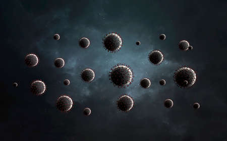 3D illustration of Covid pandemic on the background of the planet Earth. Virus around the world.の写真素材