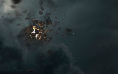 3D render of planet explosion. 5K realistic science fiction art.