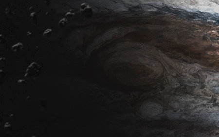 3D illustration of jupiter surface. 5K realistic science fiction art.