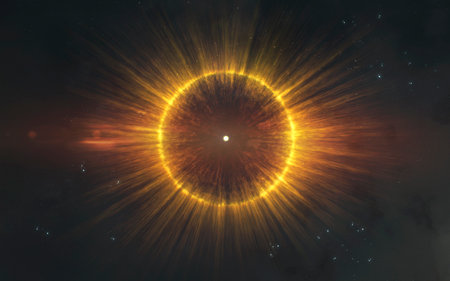 3D illustration of Collapse of the star. Supernova explosion. Big bang. 5K realistic science fiction art.の写真素材