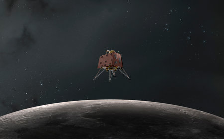 3D illustration of the lunar mission. Moon lander, lunar spacecraftの写真素材