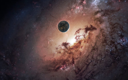 3D illustration of giant spiral galaxy, milky way. Black hole. 5K sci-fi visualization.