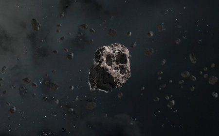 3D illustration of asteroid near Earth. 5K realistic science fiction art.