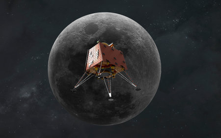 3D illustration of the lunar mission. Moon lander, lunar spacecraft.の写真素材