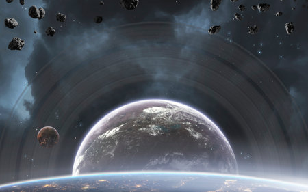 3D illustration of deep space planets. Science fiction 5K visualization. High quality render.の写真素材