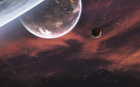 3D illustration of deep space planets. Science fiction 5K visualization. High quality render.