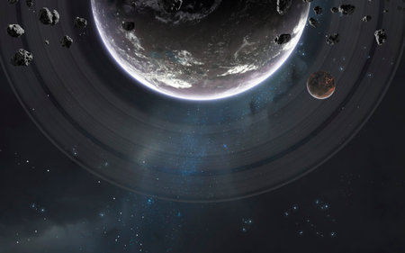 3D illustration of deep space planets. Science fiction 5K visualization. High quality render.