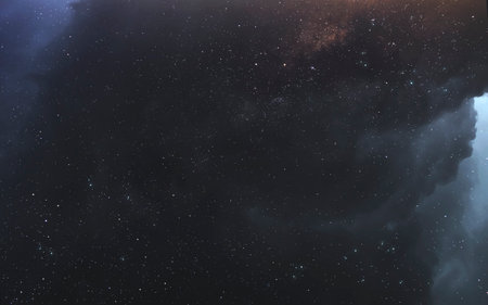 3D illustration of starfield and dust clouds in deep space. 5K realistic science fiction art.