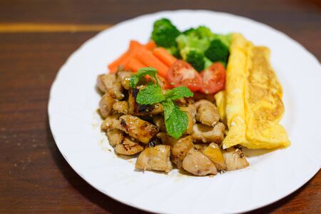 teriyaki chicken with egg and Vegetablesの写真素材