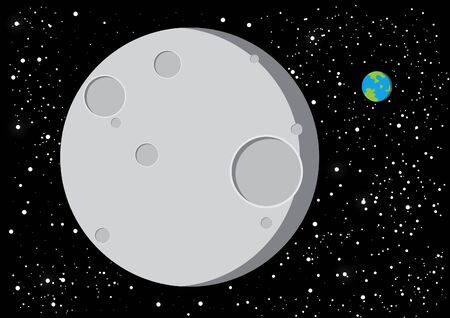 moon and earth flat design vector backgroundのイラスト素材