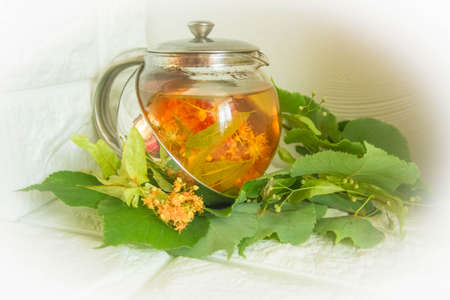 Tea with linden.の写真素材