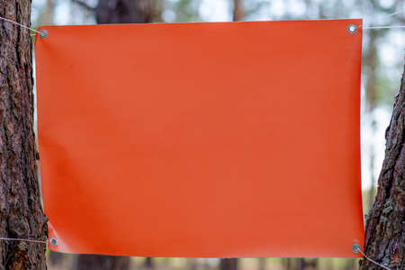 Stretched empty vinyl canvas outdoorの写真素材