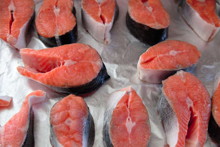 Raw salmon filletの写真素材