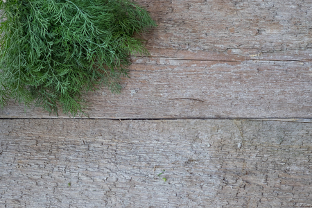 Fresh green dill on old wooden background. Top Viewの写真素材
