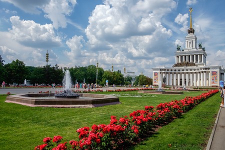 MOSCOW - July 02, 2016: Architecture of VDNH park in Moscow. VDNH is a large city park, exhibition center and amusement park, popular touristic landmarkの写真素材