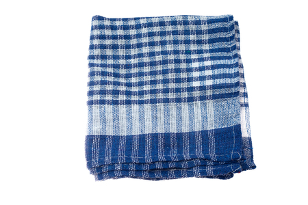 Checkered linen napkin isolated on white backgroundの写真素材