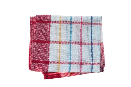 Checkered linen napkin isolated on white backgroundの写真素材