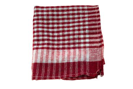 Checkered linen napkin isolated on white backgroundの写真素材
