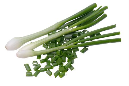 Green onion isolated on the white backgroundの写真素材