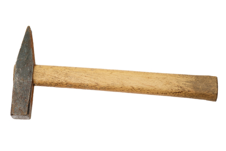 Old rusty hammer isolated on white backgroundの写真素材