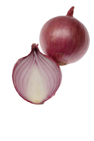 One half and red onion isolated on white backgroundの写真素材