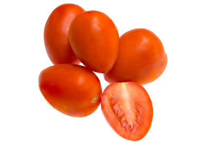 Red fresh tomato isolated on white backgroundの写真素材